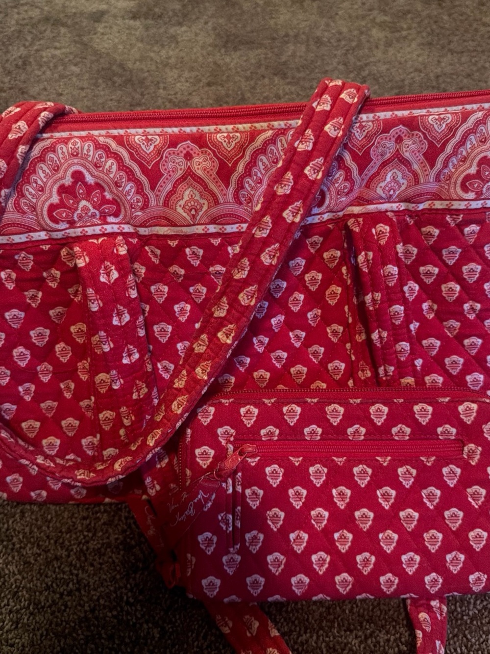 Vera Bradley Quilted Red Patterned Tote Bag - Stylish Everyday Carry